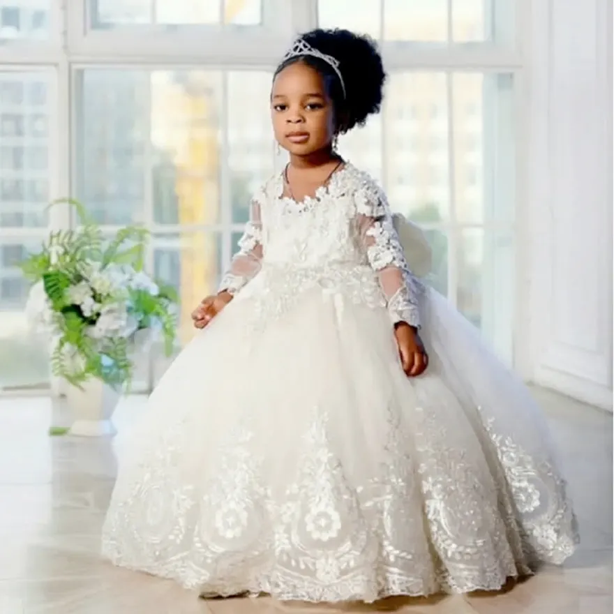 Wedding Dress Long Sleeve Ivory Flower Girl Dresses Ivory Lace