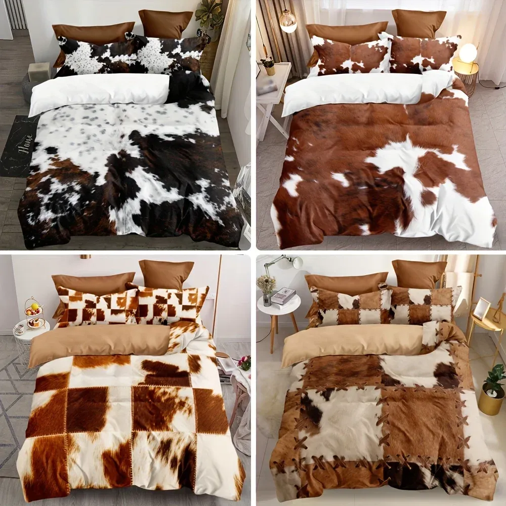 Cow Print Bedding Set Rustic Cowhide Style 3-Piece Duvet Cover with ...