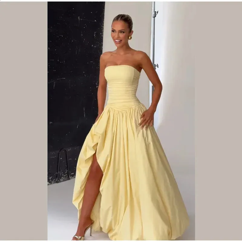 Yellow Strless A-line Bubble Hem Party ss Yellow Strless A-line Bubble Hem Party ss