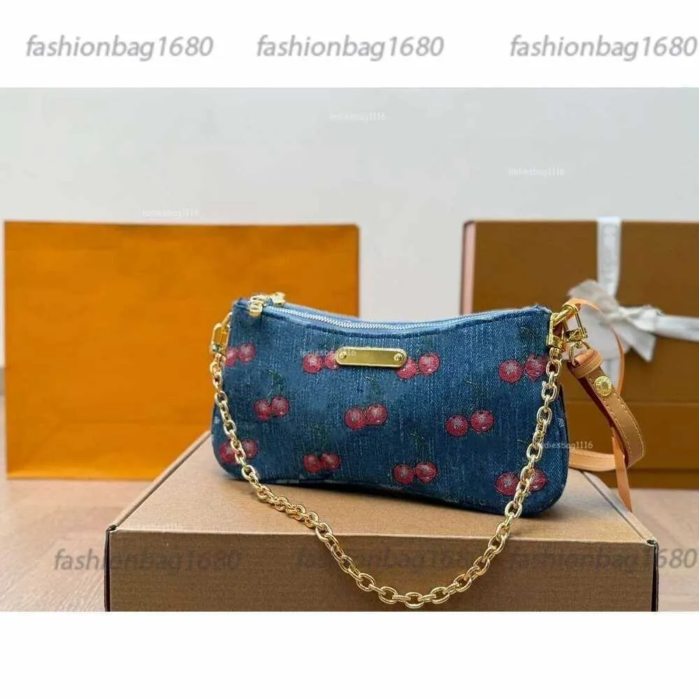 Shoulder Bags 10A Luxury womens murakami denim designer bag ladies cherry leather shoulder crossbody bags po women handbag purse high quality N87627