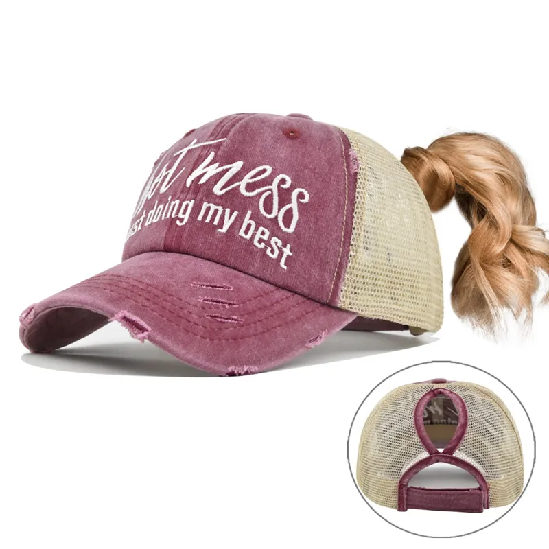 Hot Mess Baseball Cap For Women Criss Cross Ponytail Hat  display picture 2