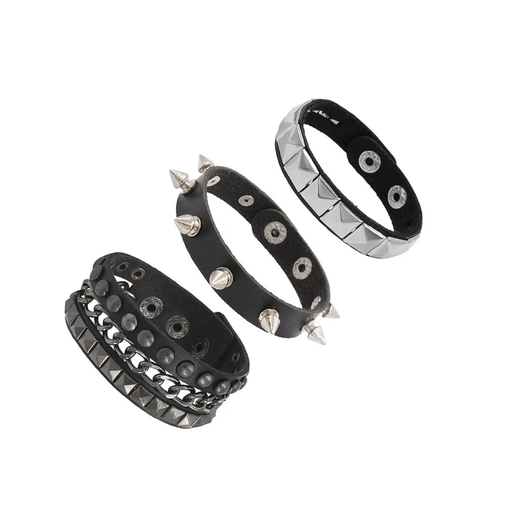 3 pezzi di braccialetti gotici in pelle PU con borchie, accessorio