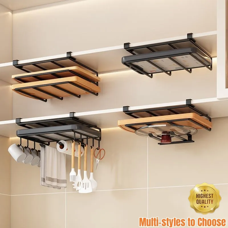 Under Cabinet Organizer Rack With Hooks Hanging Kitchen Storage Shelf ...