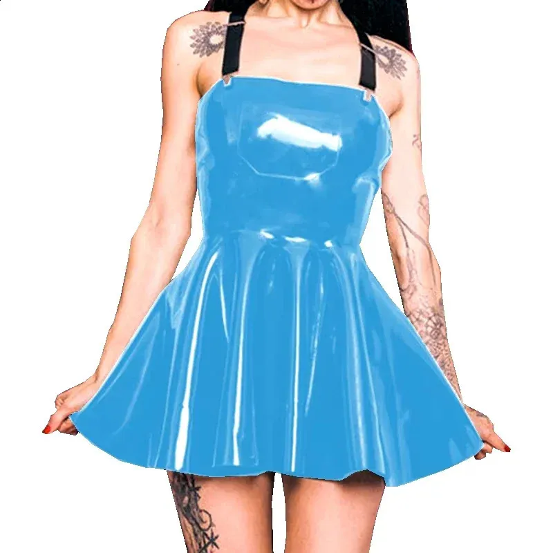 Anine Pleared Club Mini latex dress - Gothic Swing Short latex dress with Backless Suspender Design, Vinyl PVC Leather, and Garter for Plus Size Women