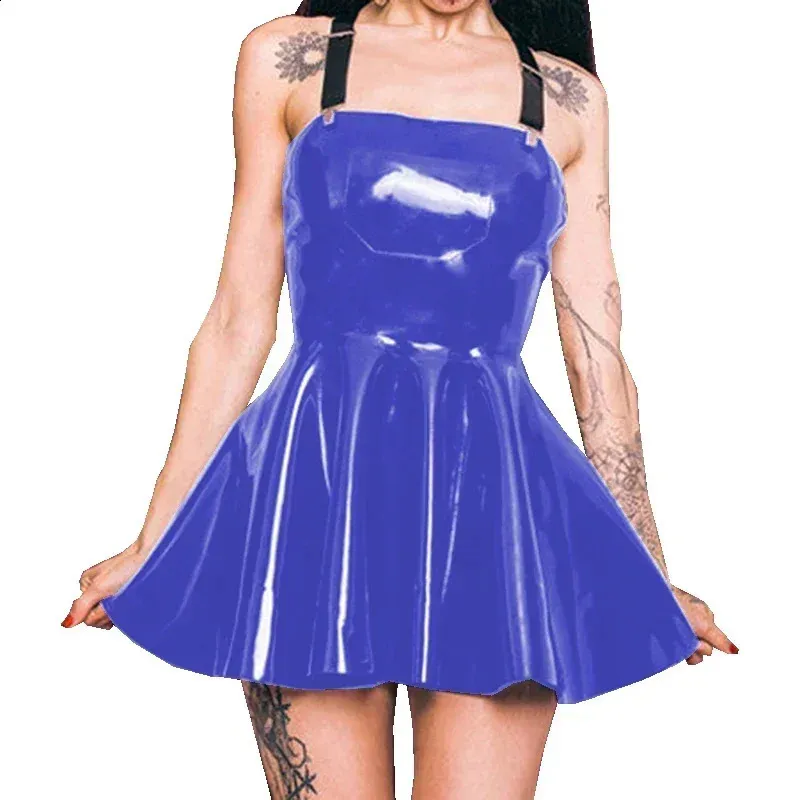 Anine Pleared Club Mini Latex Dress - Gothic Swing Short Latex Dress with Backless Suspender Design, Vinyl PVC Leather, and Garter for Plus Size Women