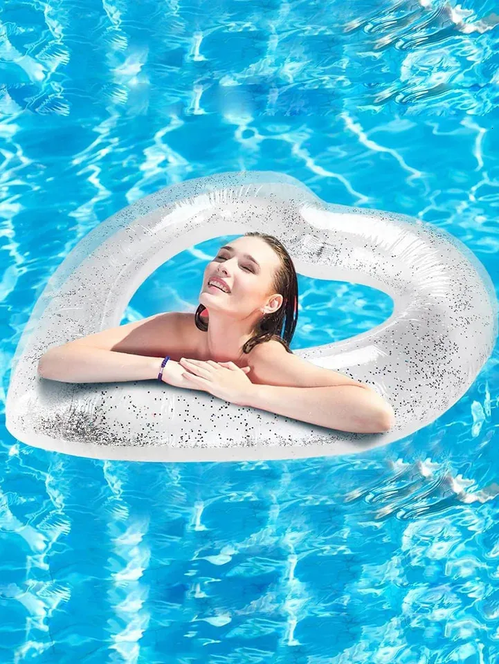 Heart Shaped Inflatable Pool Float: 90cm Transparent PVC Swim Ring