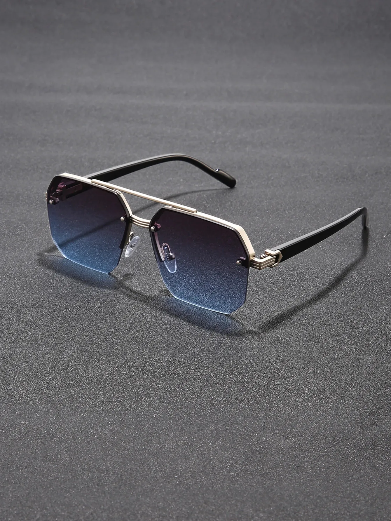 Retro Punk Rimless Oversize Square Glasses, Double Bridge Metal Frame ...