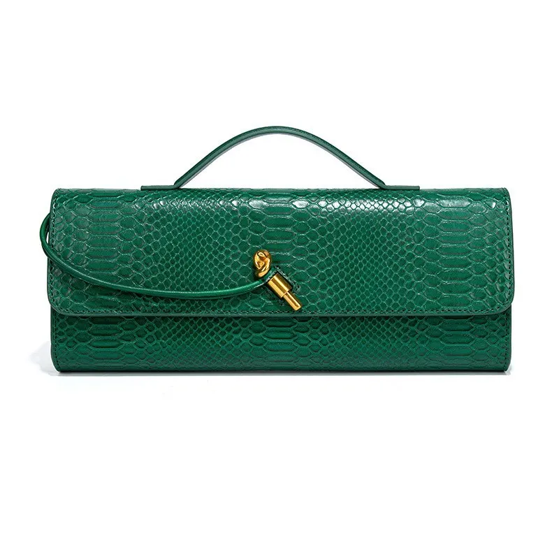 Save Big on Bulk Luxury Designer Clutch Bags Chic Long Baguette Handbag:  Elegant Snake Print Shoulder Bag With Magnetic Closure And Spacious