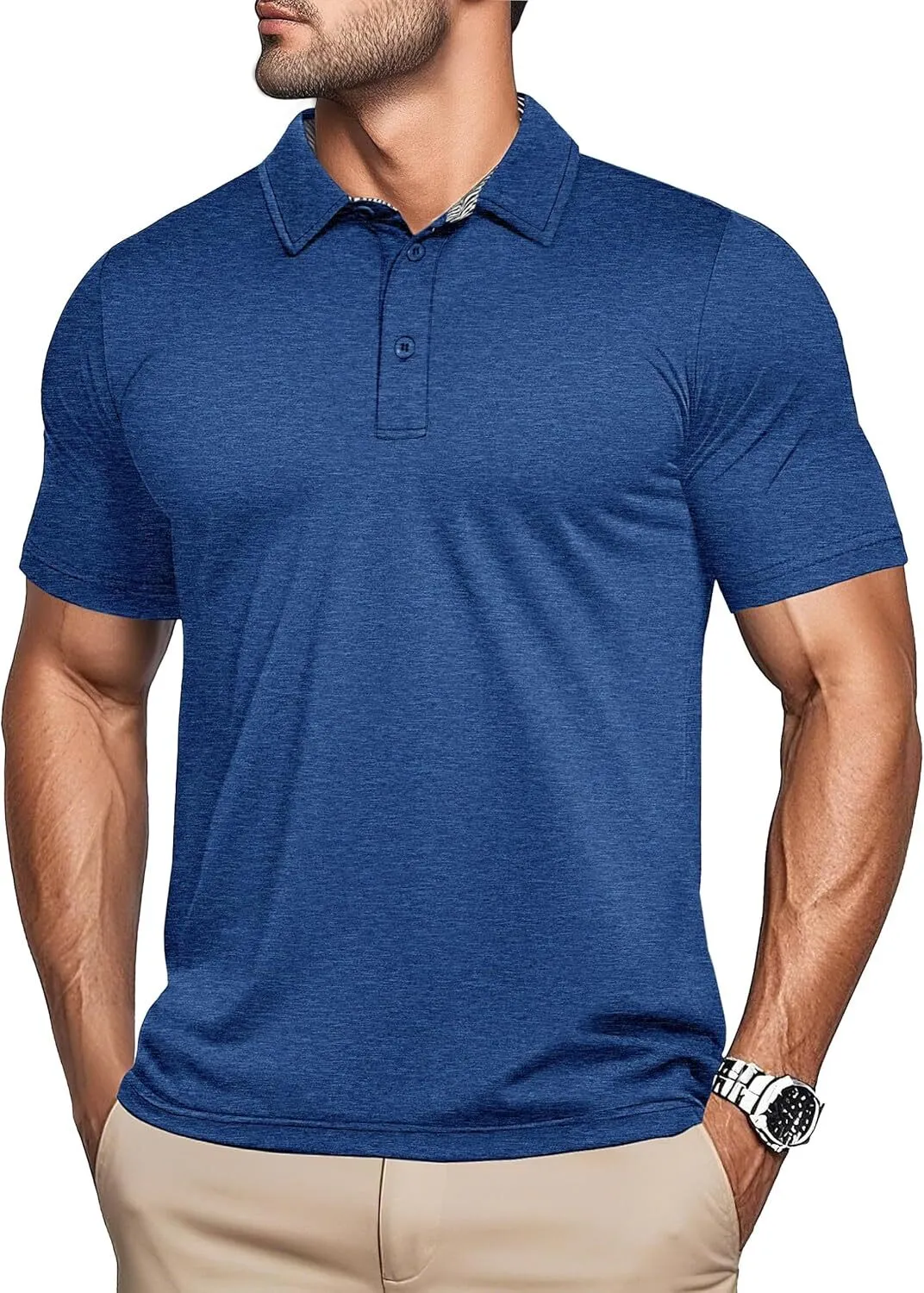 Mens Polo Shirt Golf Shirts Button Moisture Wicking Athletic T