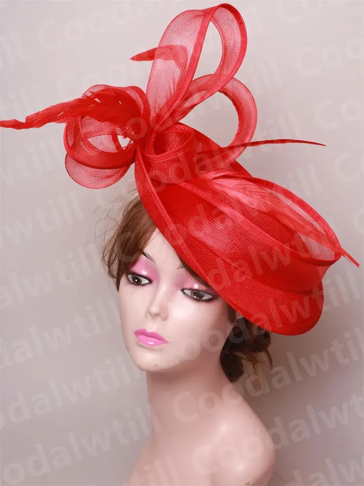 Elegant Red Feather Fascinator: Chic Headband Veil For  display picture 3