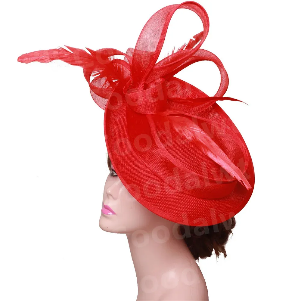 Elegant Red Feather Fascinator: Chic Headband Veil For 