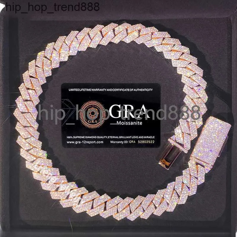 925 Silver VVS Moissanite Cuban Chain Necklace Rose From