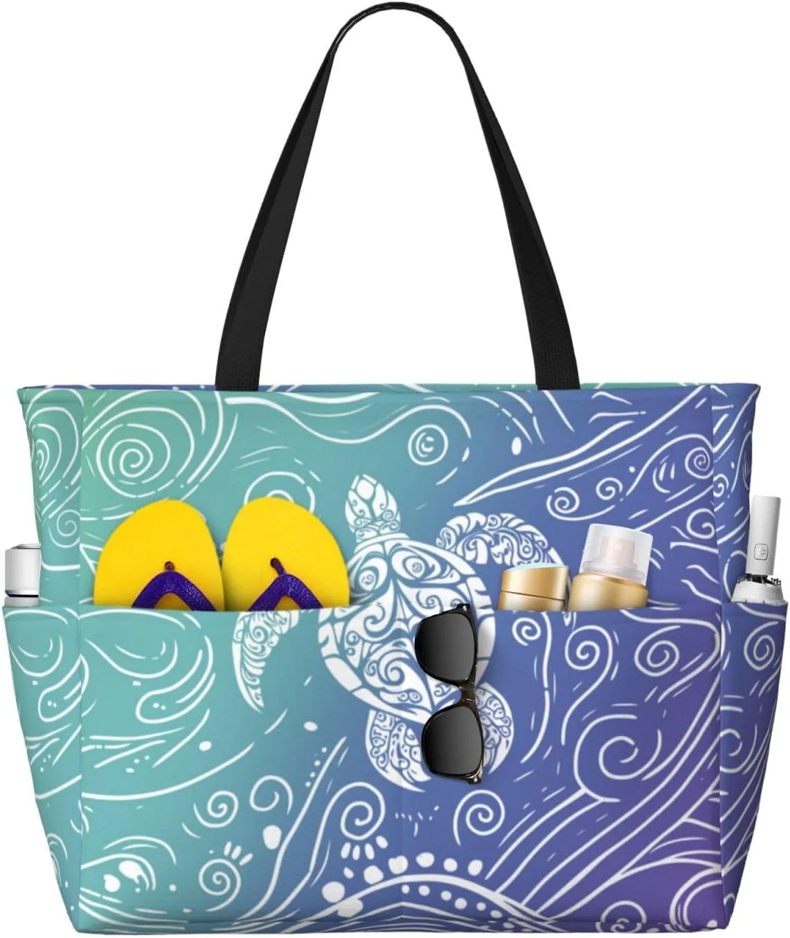 Save Big on Bulk Beach Tote Bag Pattern Turtle Pattern Women's Large Beach  Bag Waterproof Foldable Travel Shoulder Tote Bag With Pockets For Weekend 