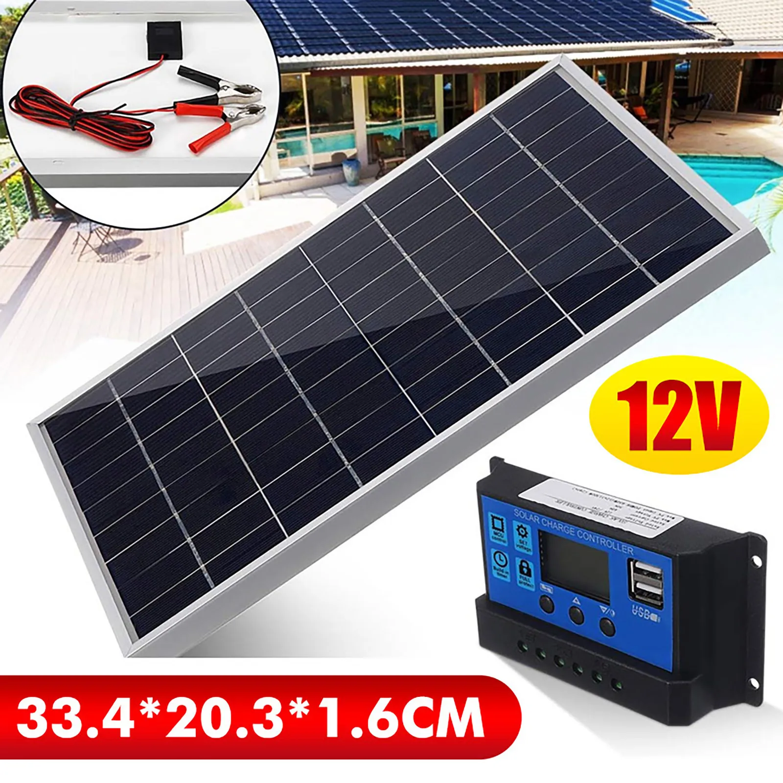 Kit Solaire Portable 300W / 600W 12V – Panneau Polycristallin Avec USB Pour Camping Et Extérieur