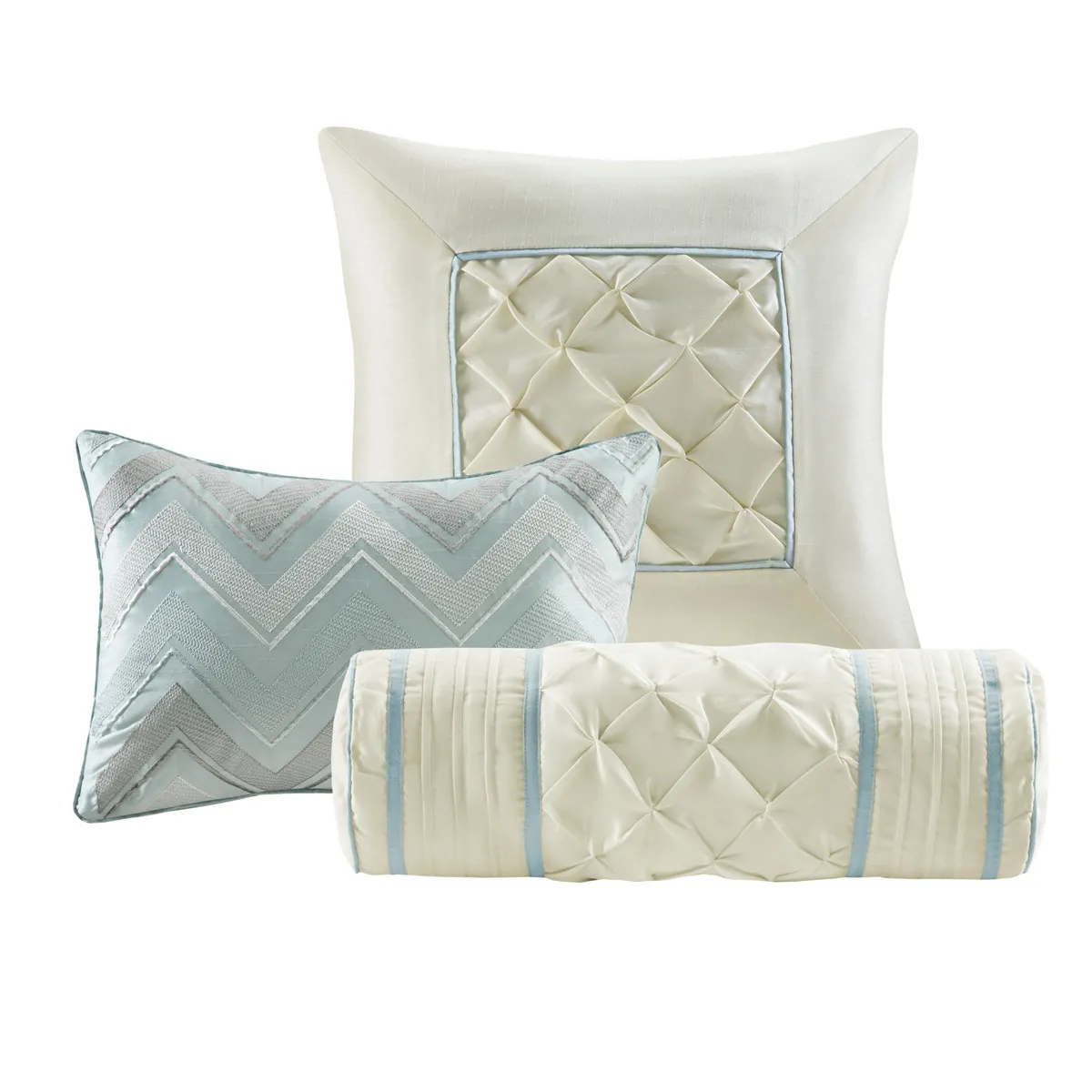 Luxury Bedding Set Laurel Queen Size 7-Piece Comforter Set Seafoam