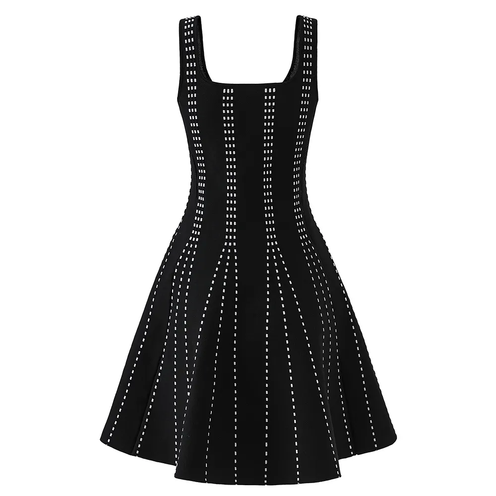 2025 Spring/Summer Knitted Simple Black Dress With High Waist, Large Swing,  Jacquard Inner Skirt, Slimming Temperament, V Neck And A Line Skirts From  Mayingclothes88, $48.55 In Bulk | DHgate.Com