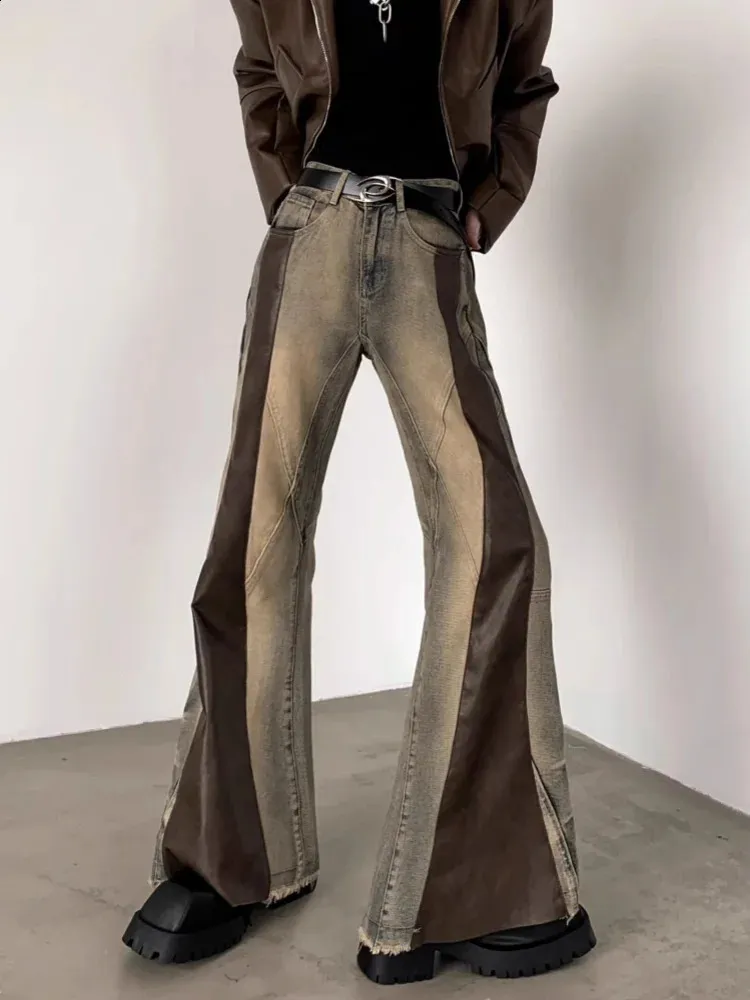 Trashy Y2K 2000S Pu Leather Patchwork Slim Flare Jeans Pants Trashy Y2K 2000S Pu Leather Patchwork Slim Flare Jeans Pants