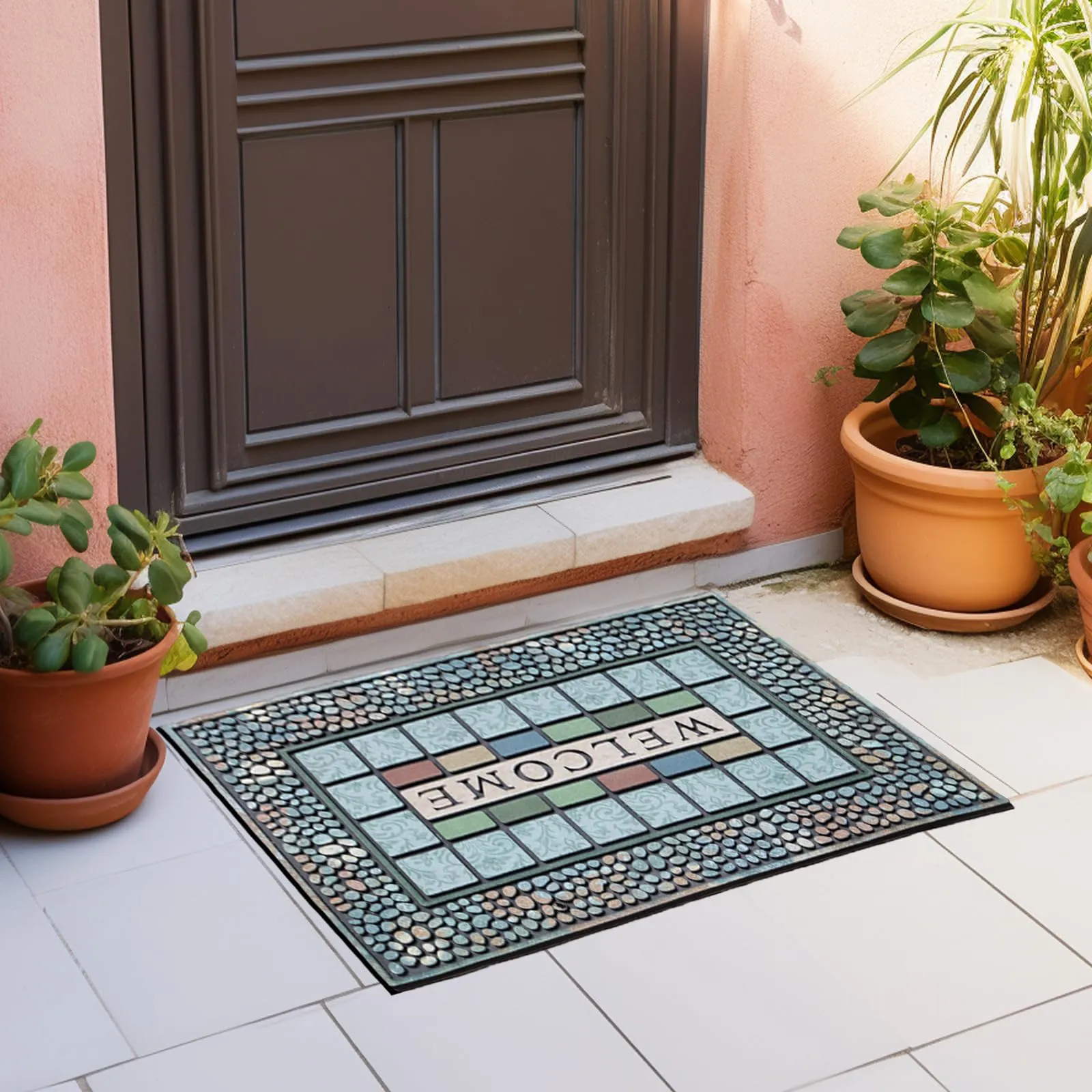 Rectangle Welcome Door Mats Large Non Slip Rubber Back Doormat For High ...