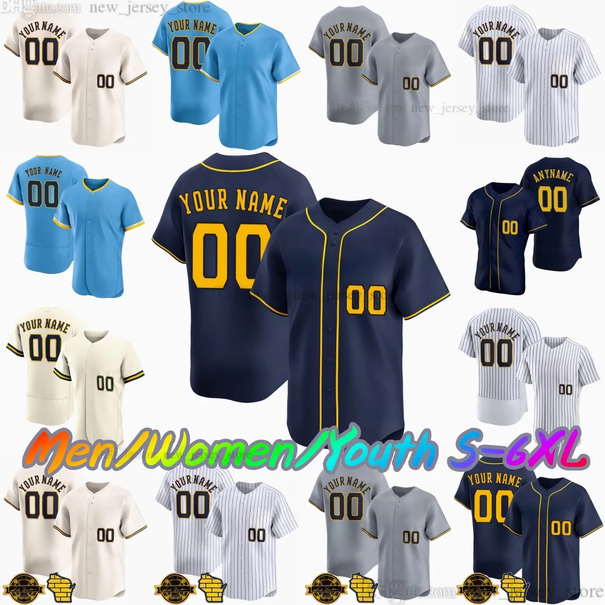 Custom S 6XL 2025 New 22 Christian Yelich Baseball Jersey 12 Rhys