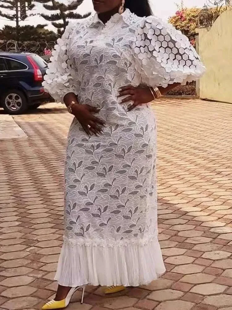 Long Straight Dresses For Women Elegant Plus Size Dress Puff Sleeves Summer  Hollow Out White Fairy Dress Wholesale Dropshipping From 38,87  | DHgate