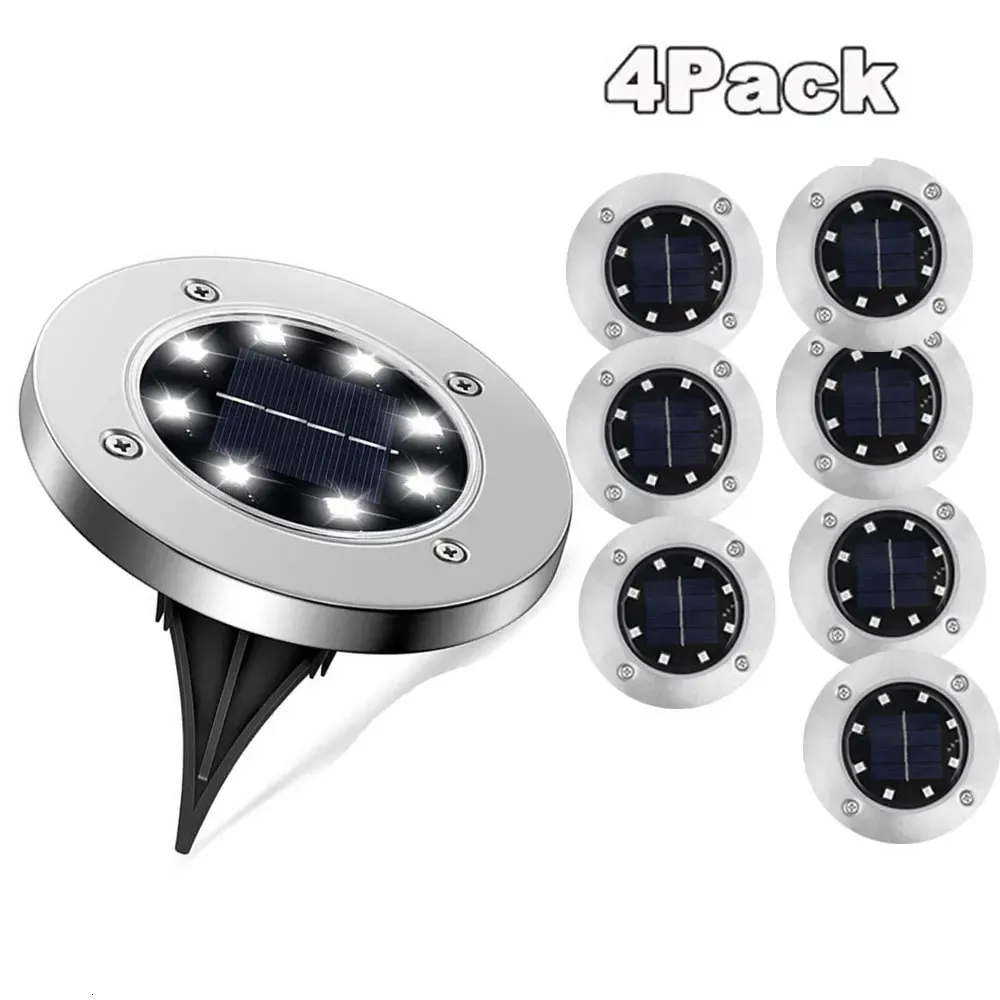 4‑pcs 8LED Solar Disk Lights – Outdoor Garden Spotlights, Underground & Deck Lighting – 59% Off