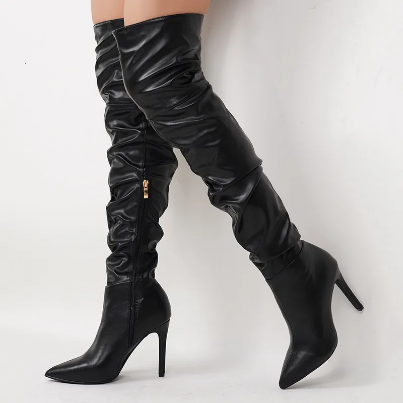 Bike Boots Over The Knee Biker Boots Womens Black Motorcycle Boots