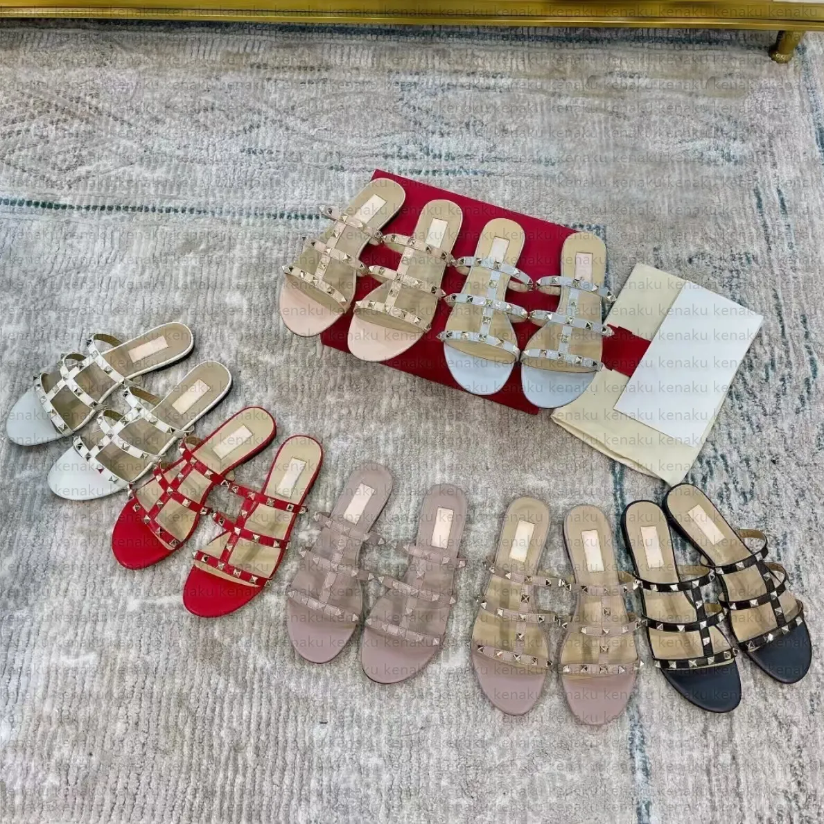 Save Big on Bulk Ladies Flat Heel Sandals Slippers Designer Women Luxury  Sandals Rivets Flat Bottom Heels Peep Toes Stones Studded Bow Beach Shoes 