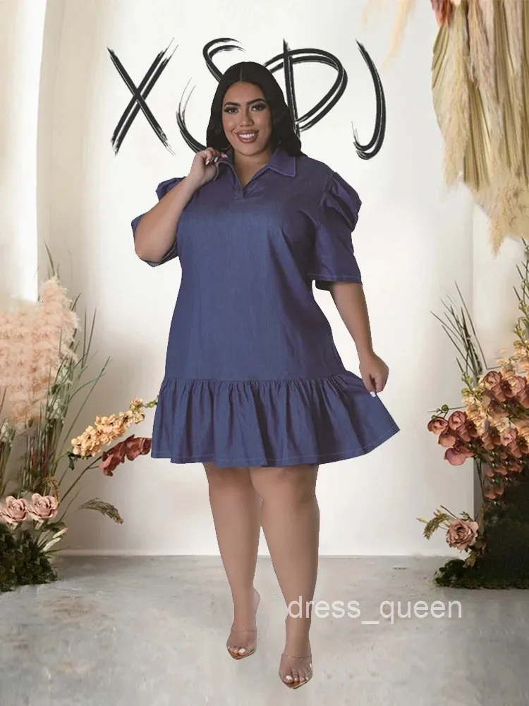sachin and babi light blue dress Elegant Blue Ruffled Hem Denim Dress for Plus Size Women