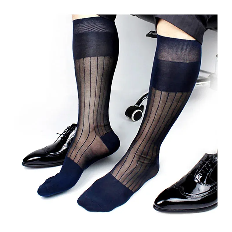 Navy Blue Over Knee Sheer Dress Socks With Vertical Stripes  Formal Mens  Fashion Accessory From Shewang05, $11.21 | DHgate.Com
