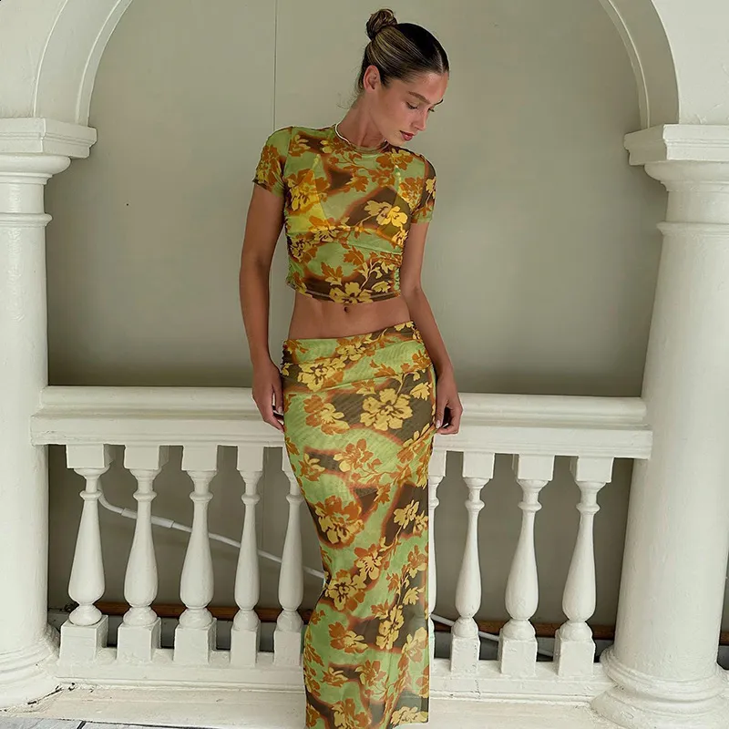 knee length dresses for ladies Flocking Mesh T-Shirt Maxi Dress – bebe main image 1