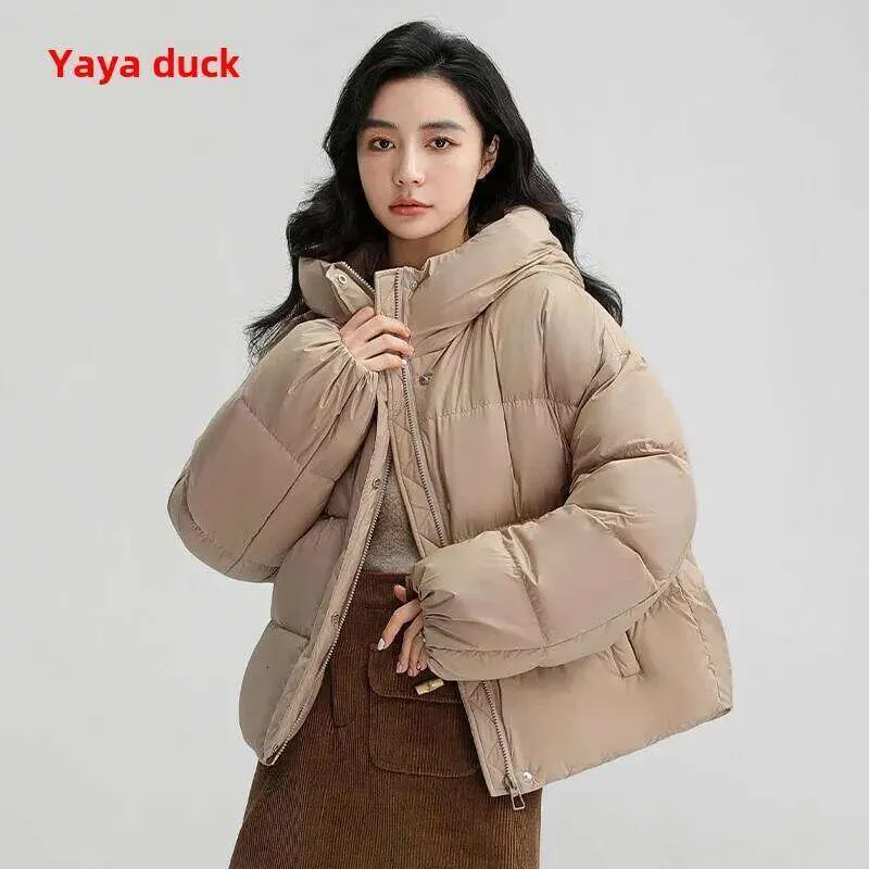 ジャケット・アウター   SHORT DUCK DOWN Duck Down Jacket: Unisex Winter Short Puffer Coat, Solid Color