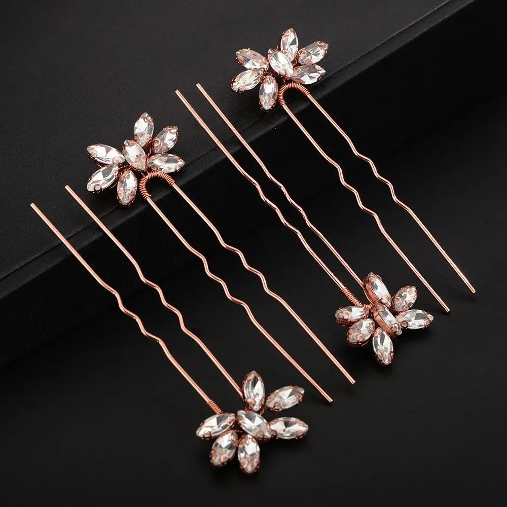 Rhinestone Hair Pins For Women Rose Gold Bridal Hairpin Set  display picture 3