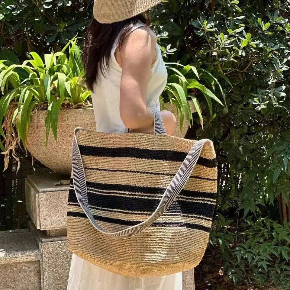 Bolsas Para Mujeres Diseñador De Gran Capacidad Paja Rayas Rafia