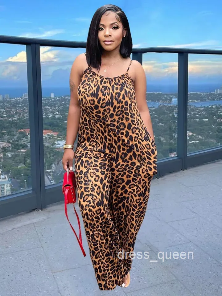 Save Big on Bulk Plus Size Leopard Print Jumpsuit Plus Size Leopard Print  Jumpsuit: Sleeveless Spaghetti Strap Long Romper For Women Best Deals on 