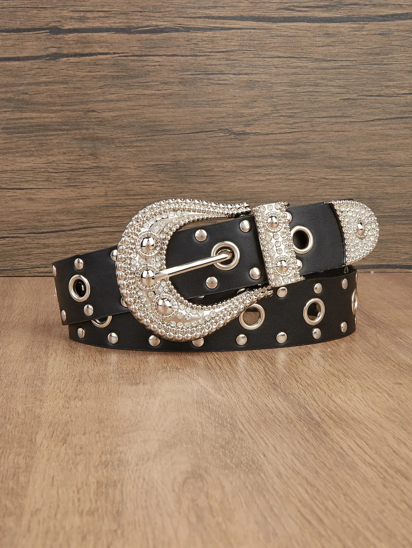 Denim & Rhinestone Buckle Belt - M Rhinestone Embellished Fashionable Crystal Buckle... From  main image 4