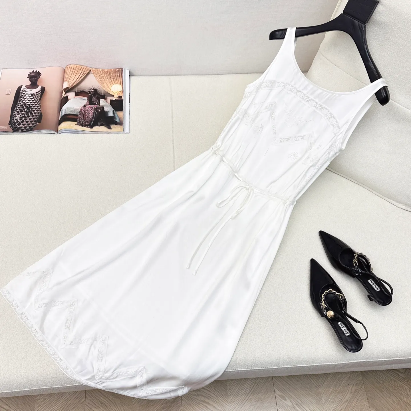 green emerald velvet dress Summer Isles Mini Dress White