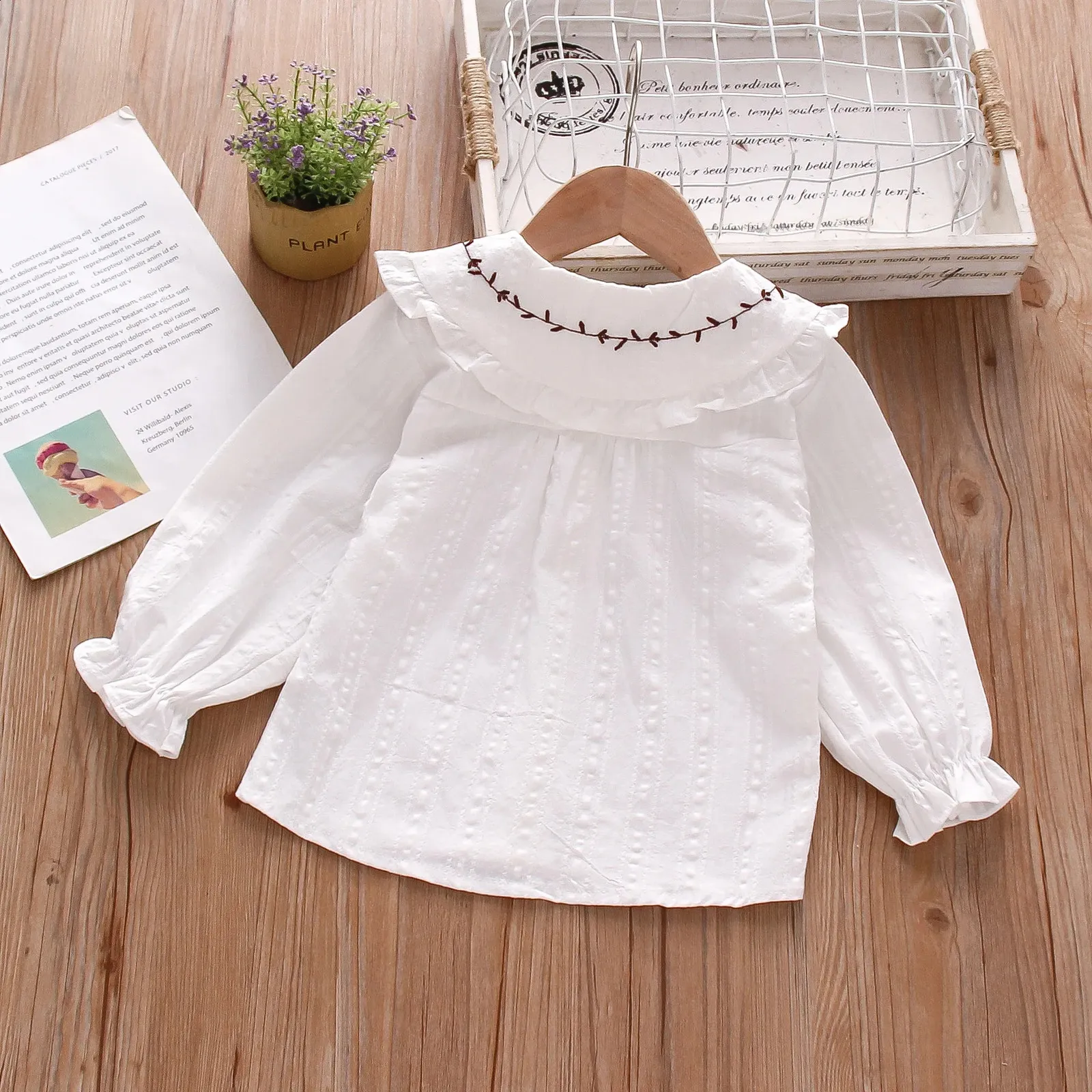 Haloumoning Langarmshirt Mädchen T Shirts Tunika Rüschen Kinder