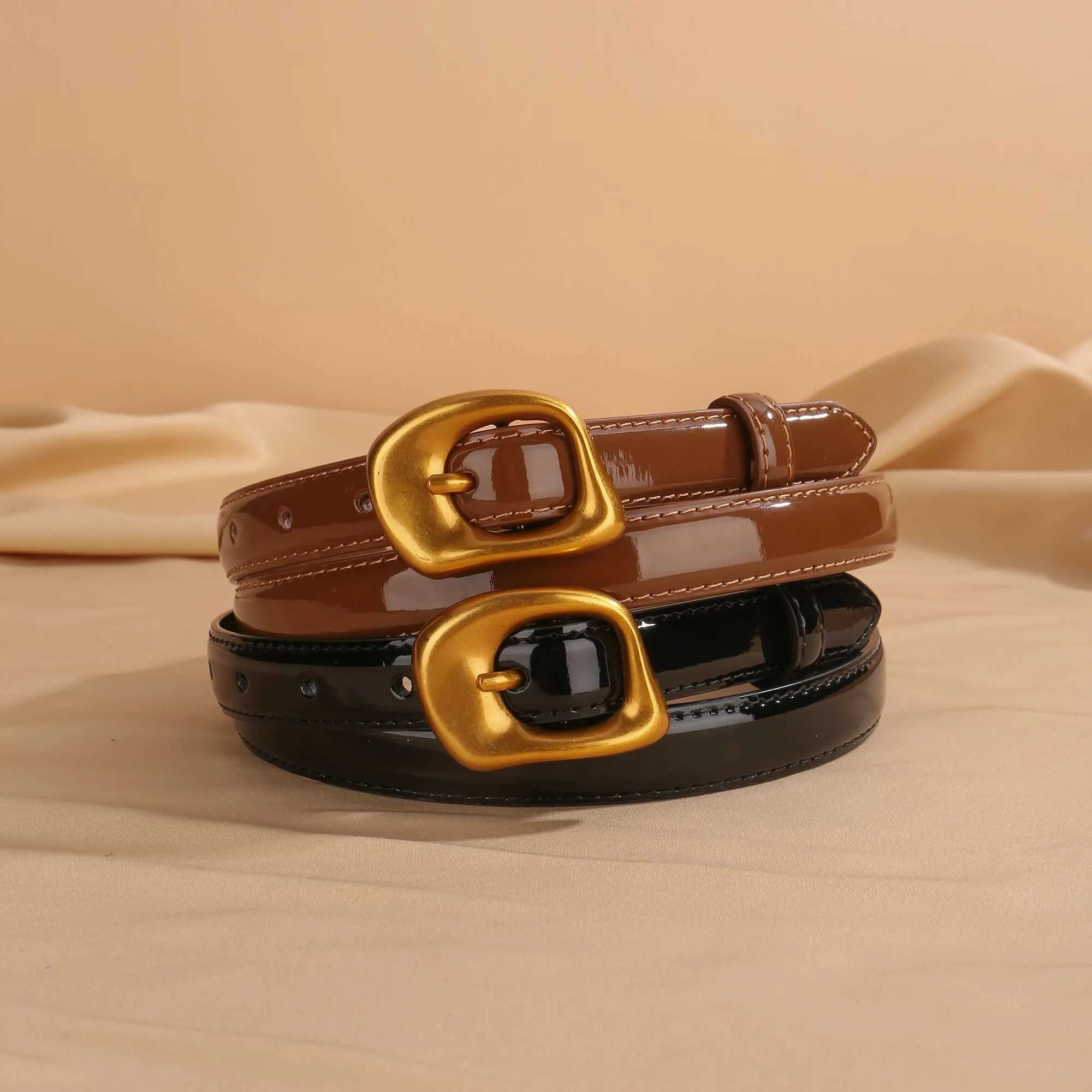 Skinny Leather Belt with Gold Buckle for Jeans Pants Dresses Tanpie 3 Pack Women Skinny Leather Belt Thin Waist Belt with  main image 4