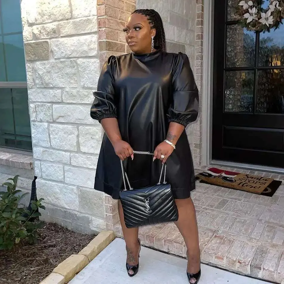 pu leather dress Always Ready Black Faux  Shop the Mint This black faux leather midi dress features a soft sheen finish Pu Leather Coat Looking Midi