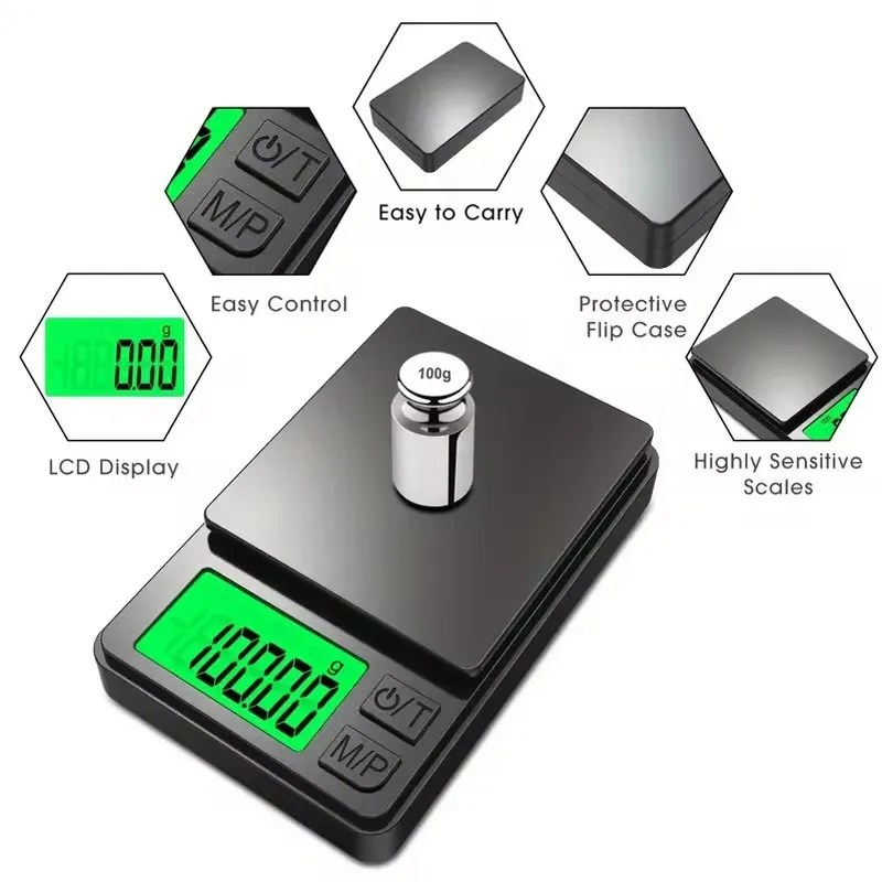 Schmuckwaage 1000 G / 0,1 G – Kompakte Taschenwaage Mit LED, G/oz/dwt/gn – Für Gold, Kräuter & Münzen Schmuckwaage 1000g 0,1g