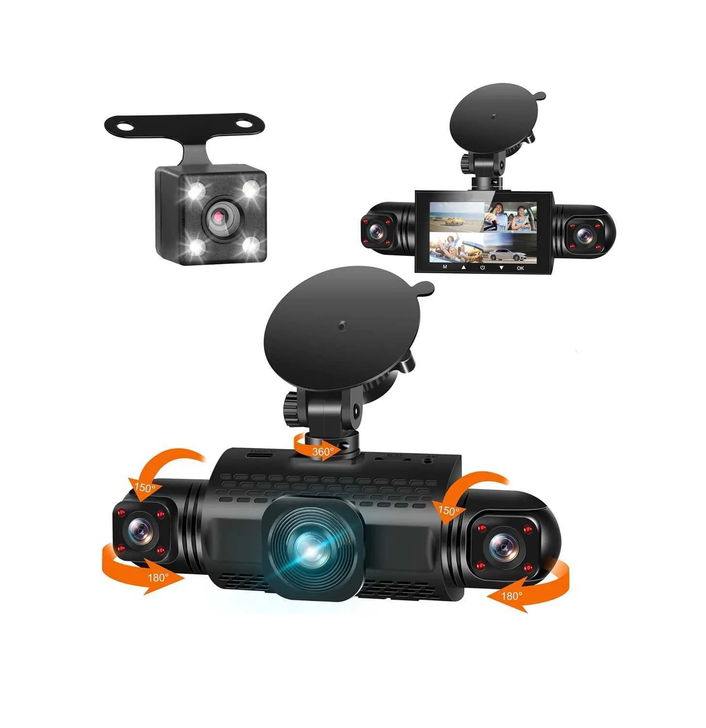Dashcam 4 Cámaras 360° Para Coche - Full HD, Visión Nocturna Y Sensor De Aparcamiento. Incluye Tarjeta 64 GB