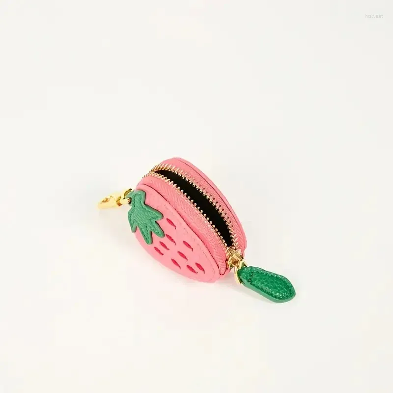 Aardbei muntenportemonnee, schattige sleutelhanger tas, mini-portemonnee voor dames, schattig leren tashanger met kersensleutelhanger voor Halloween en kerstcadeau