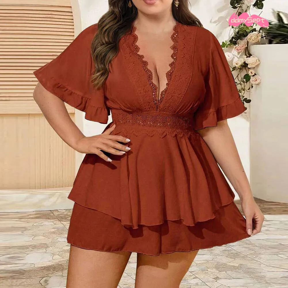 Save Big on Bulk Lace Shorts Jumpsuits Zanvylia Sexy Lace Deep V Neck Women  Jumpsuit Solid Casual Ruffle Short Sleeves Summer Female Shorts Vacation