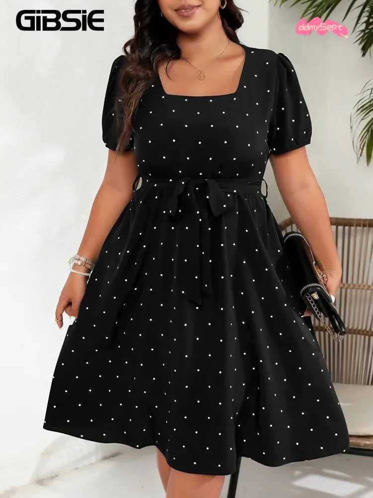 retro plus size polka dot dress IWFEV Plus Size Women's Dress Polka Dot Square Neck Retro Puff Sleeve Midi Dress XL at Amazon Women's Clothing store