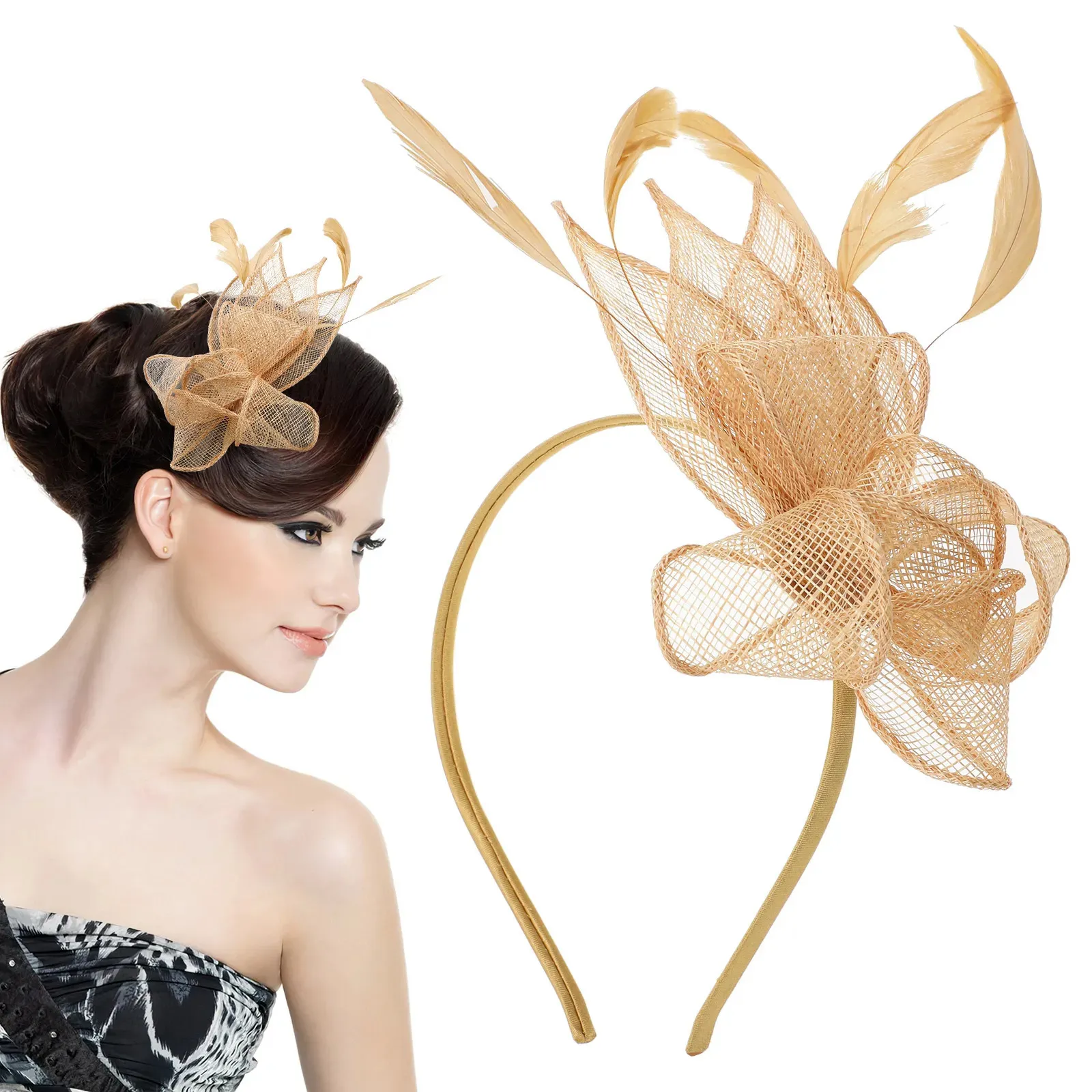 Flower Feather Mesh Fascinator Headband Wedding... From 