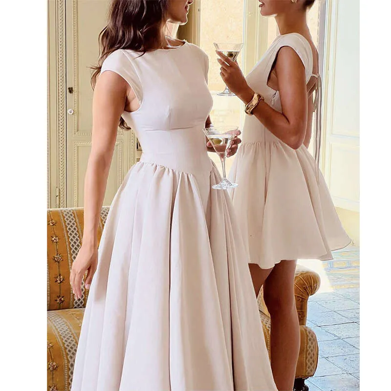 European and American Womens Backless Waist Cinched Mid-Length Dress -  Autumn 2025 Stylish Elegant Clothing