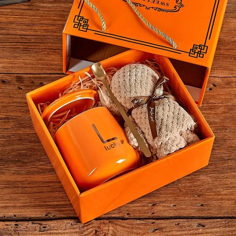 Luxury 4‑In‑1 Ceramic Coffee Cup Set with Spoon & Towel – Gift Box, 41% OFF