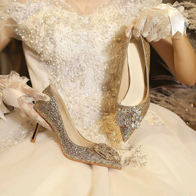 gold shoes wedding dress 5 Types of Heels for microfiber polyurethane Actual Heel Height New Champagne Golden Crystal Wedding