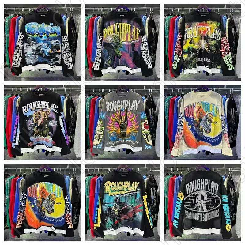 RoughPlay Designer T-Shirt Hoodies Herren Damen Mode Hochwertig Street Trendy Auto Patchwork Zerrissen Gewaschen_voghion.com