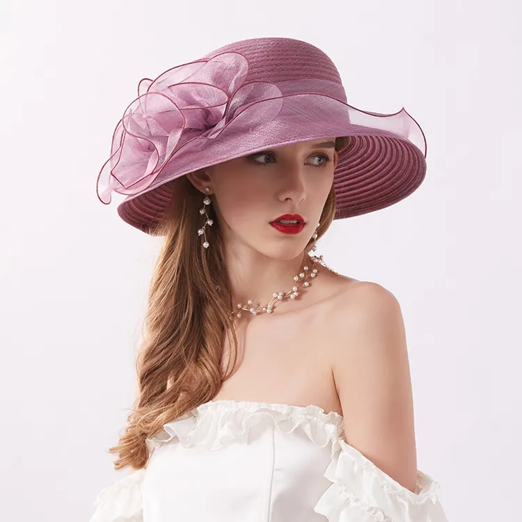 Elegant Organza Sun Hat: Ladies Summer Flowers, Wide Brim 